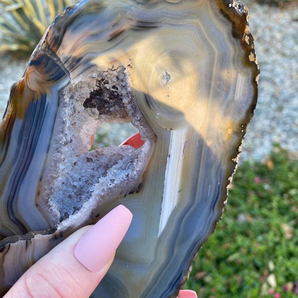 4" Unique Thick Large Druzy Blue Agate Slice - Picture 5 of 11